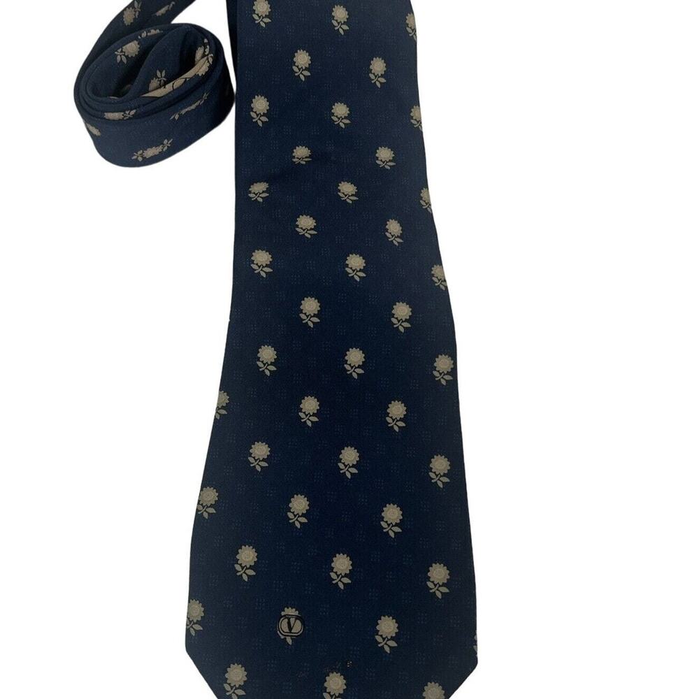 Valentino Blue & Gold Floral Italian Silk Tie 3 1/2”